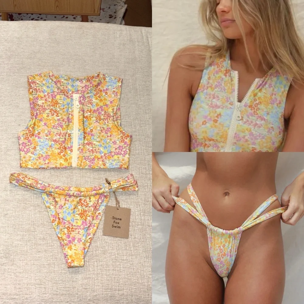 Stone Fox Swim Flower Fields Bikini Set Mase Top Bijou Bottom Medium Large NEW